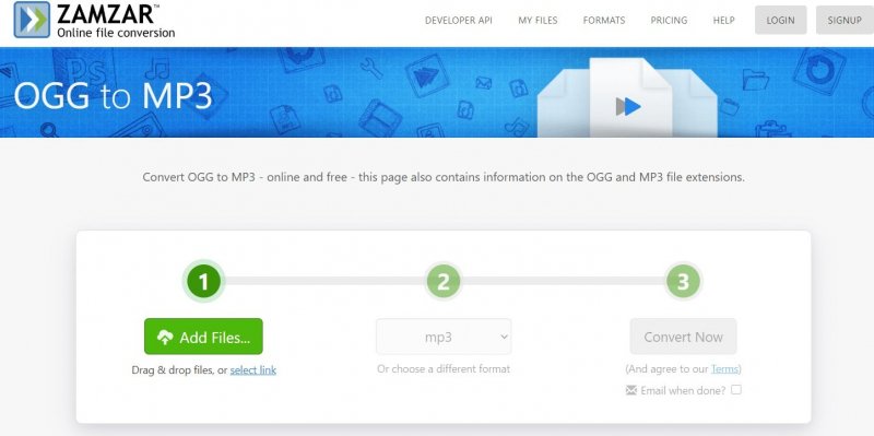 Convert OGG to MP3 in Zamzar.com
