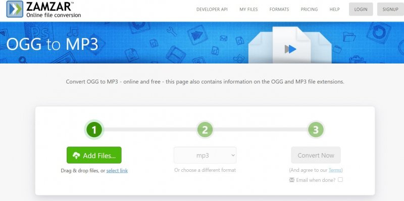 Convertir OGG en MP3 sur Zamzar.com