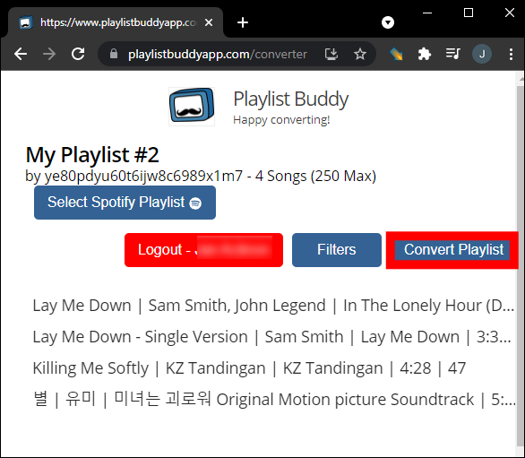 Playlist Buddy Converti playlist