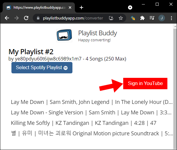 Accedi a Playlist Buddy YouTube