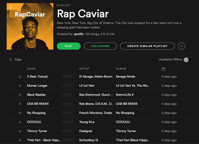 Most Followed Spotify Playlist Rap Caviar