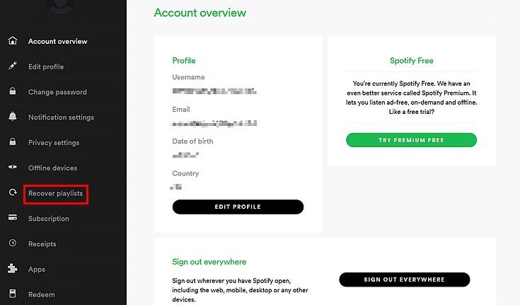 에서 재생 목록 복구 옵션 찾기 Spotify