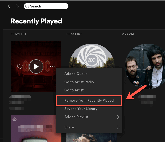 Как удалить недавно воспроизведенное на Spotify