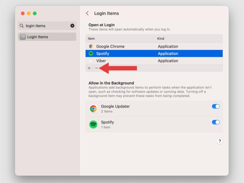 Eliminar Spotify de itens de login