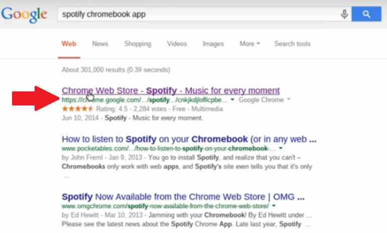 Cercare Spotify Applicazione per Chromebook