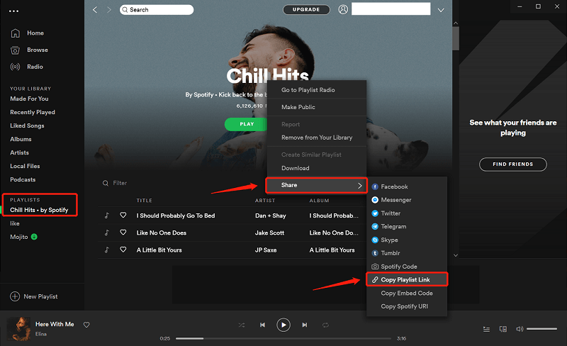 Partilhar Spotify Listas de reprodução na área de trabalho