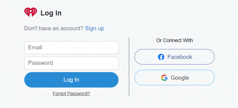 Sign up iHeartRadio with Facebook or Google Account