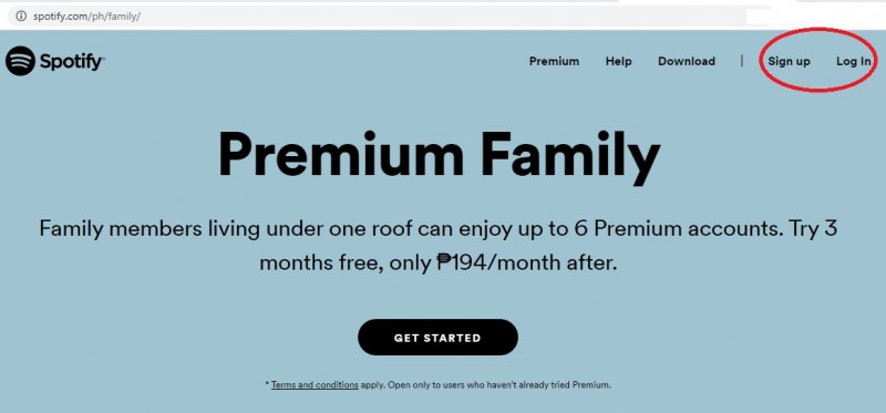 Spotify Página de registro premium familiar