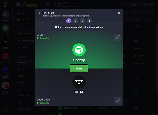 Transfer Spotify to Tidal Soundiiz