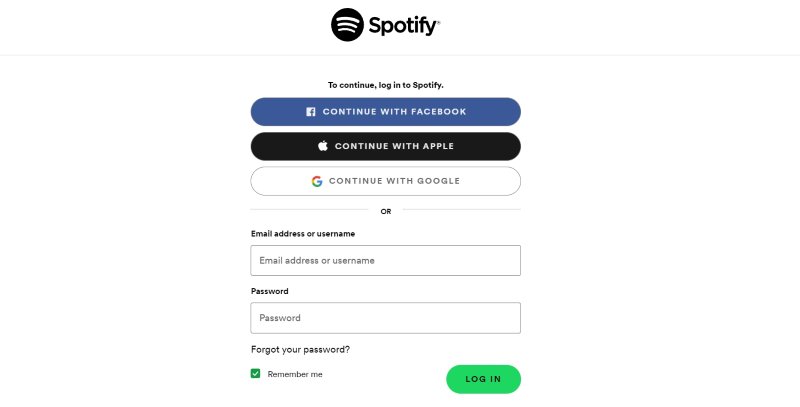 Inicia sesión en Spotify para cambiar su Spotify Planificación
