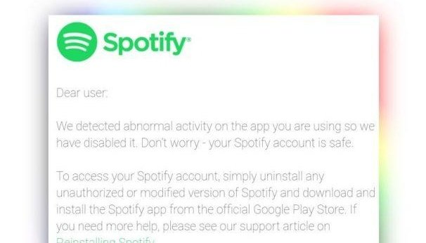 Su cuenta podría ser bloqueada si usa Hacked Spotify APK