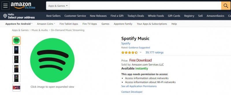 Скачать и транслировать Spotify на Kindle Fire через веб-сайт Amazon