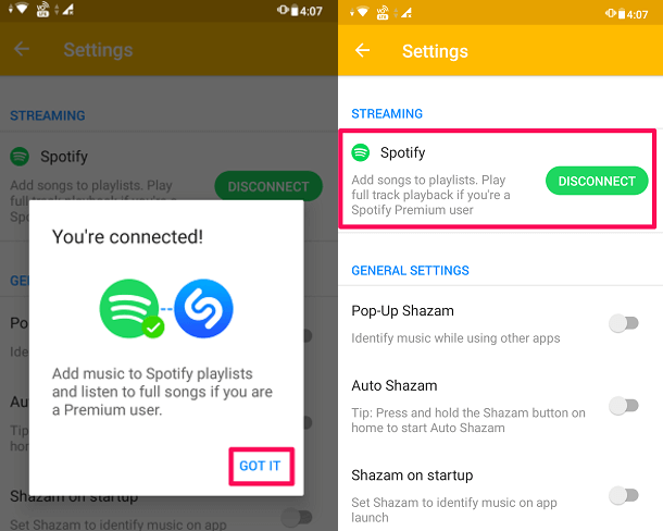 Connection between Shazam and Spotify