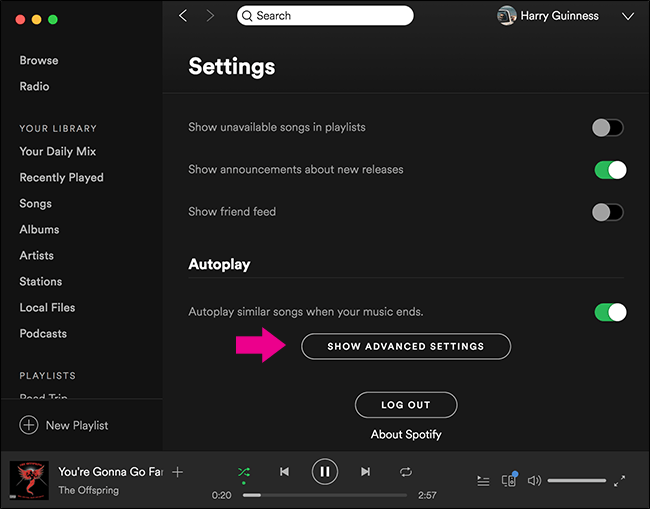 Перейдите на Spotify Настройки