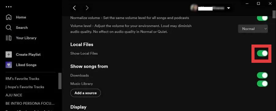 Spotify Toon lokale bestanden