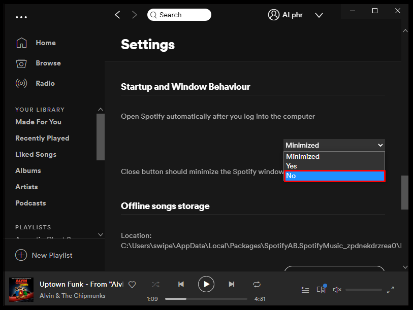 Spotify Inicialização e WinComportamento de Down