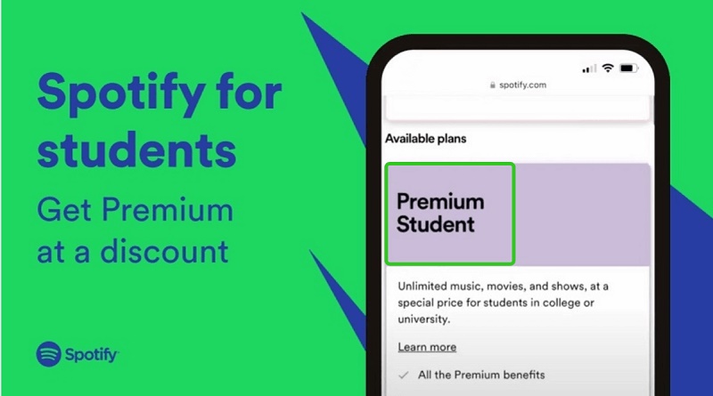 Página de desconto para estudantes em Spotify Premium 