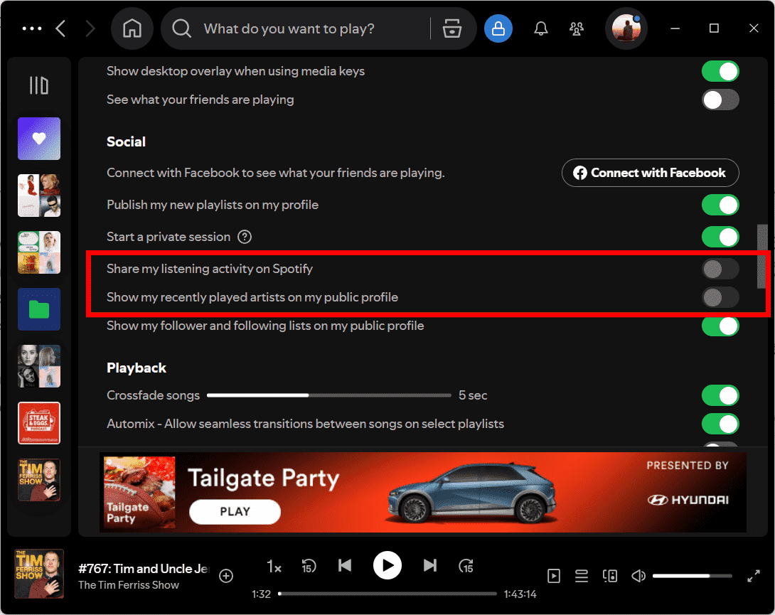 Ukryj swoje Spotify Aktywność słuchowa