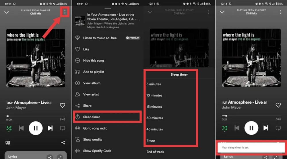 uppsättning Spotify Insomningstimer