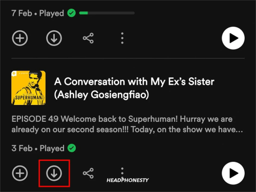 Herunterladen des Podcasts von Spotify