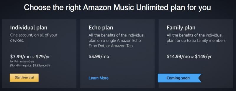 Plan Amazon Music Unlimited