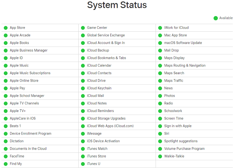Проверьте статус сервера Apple Music