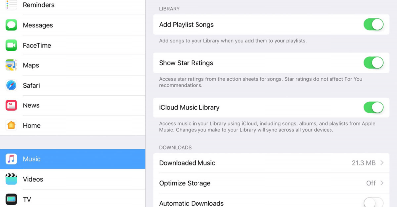 Apague la biblioteca de música de iCloud