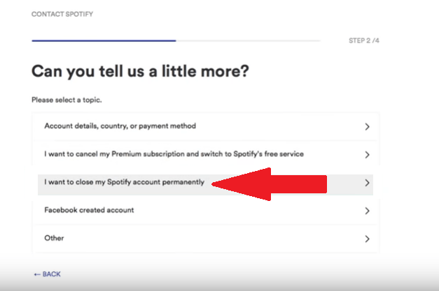 Select Account to Close to Delete Spotify Account