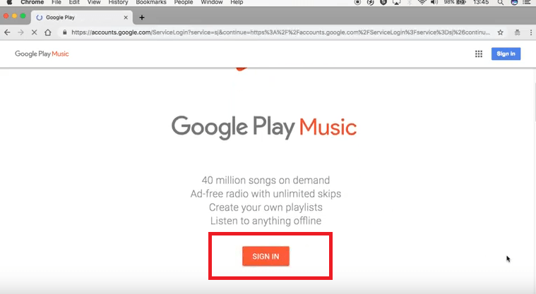 Googleミュージックにログイン