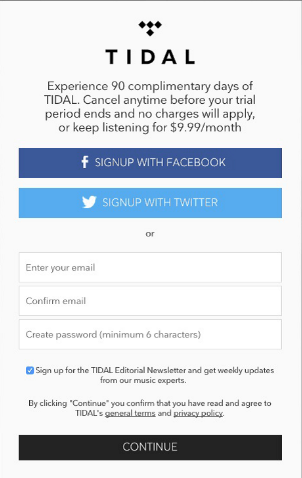 Sign up to Tidal