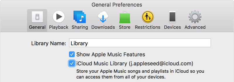 Stellen Sie sicher, dass Apple Music Features anzeigen aktiviert ist