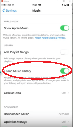 Отключить музыкальную библиотеку iCloud