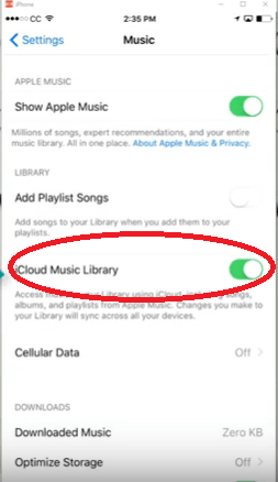 Apague la biblioteca de música de iCloud