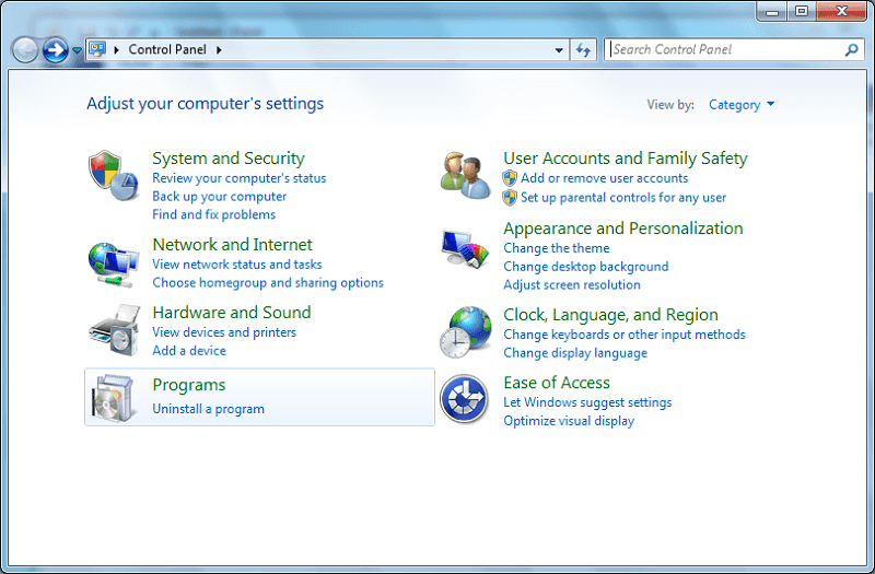 Abra o painel de controle