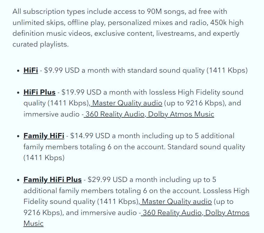 4 Different Tidal Subscription Plans