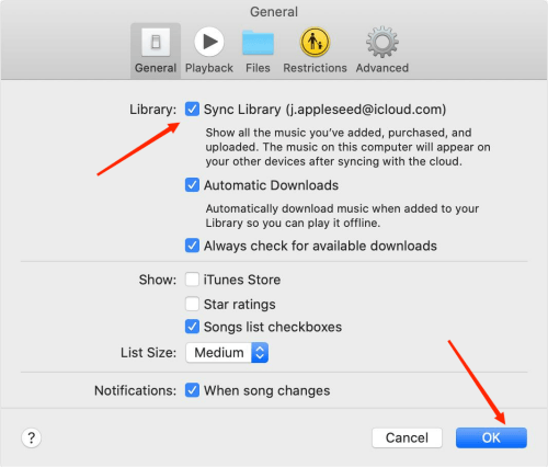 Turn on Sync Library on Mac