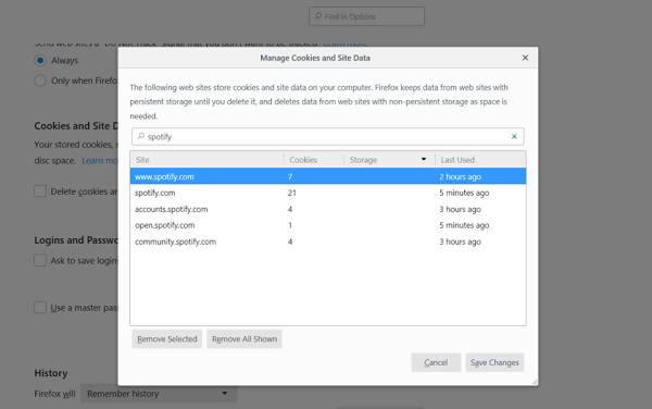 Clear Spotify Cookies