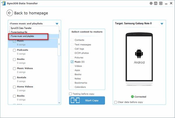 Aplicativo de transferência de dados Syncios