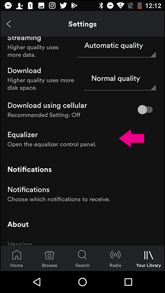 Toque la opción de ecualizador para usar Spotify Ecualizador