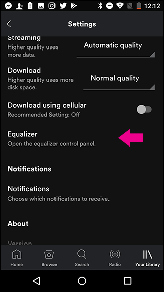 Toque na opção de equalizador para usar Spotify equalizador