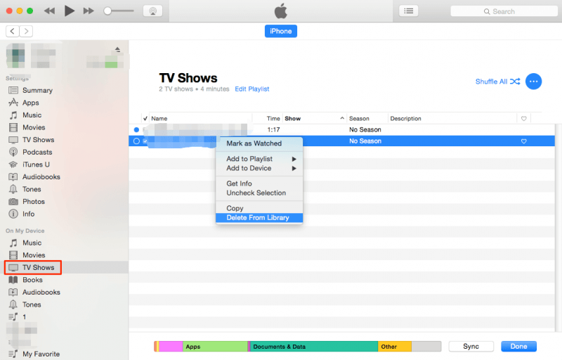 Eliminar programas de TV de iTunes en una computadora Mac