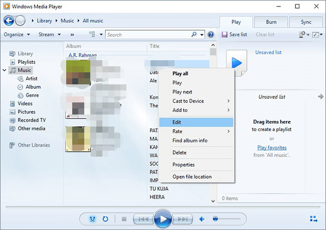 Редактировать MP3 в проигрывателе Windows Media