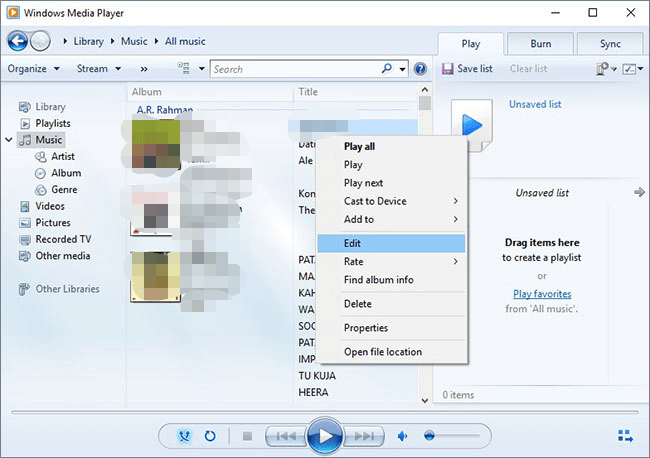 편집 MP3 Windows Media Player에서