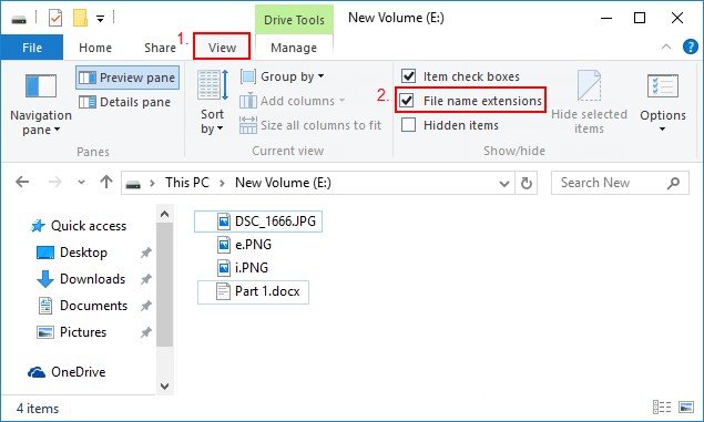 Look for File Name Extension in Windows