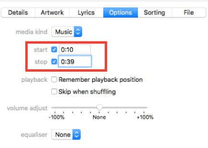 Définir les horaires de démarrage et d'arrêt pour couper une chanson dans iTunes