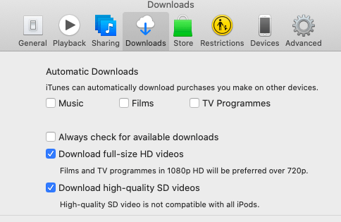 Как переключить iTunes HD на SD на Mac