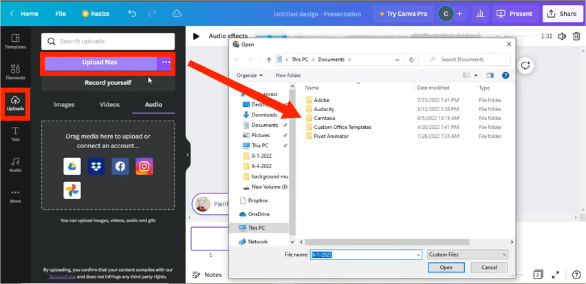 Upload YouTube Music To Canva