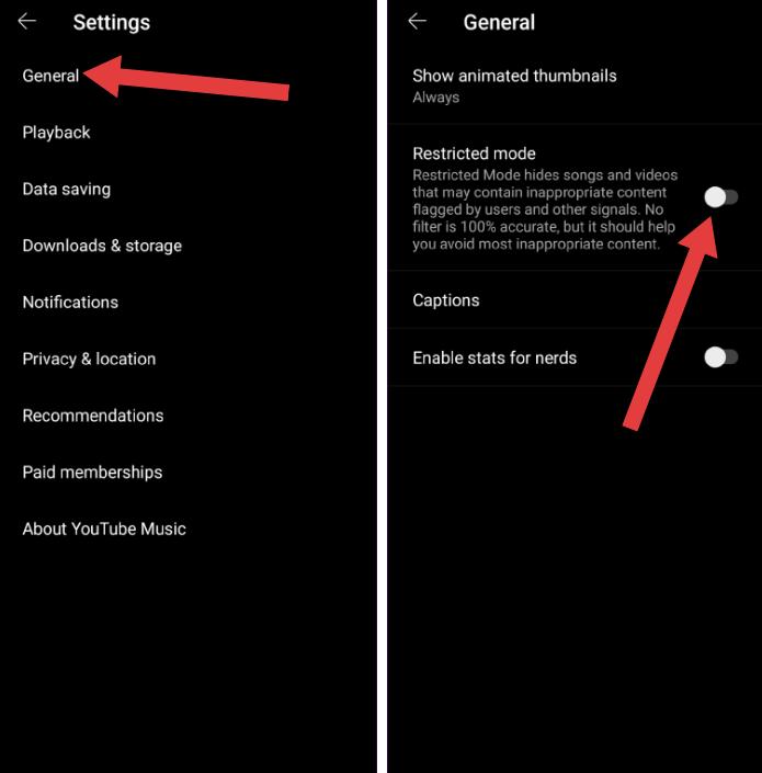 Disable Restricted Mode YouTube Music